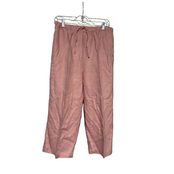 Samuel Dong Women's Loose Fit Elastic Waist Pull On Lagenlook  Linen Pants Pink - Picture 1 of 5